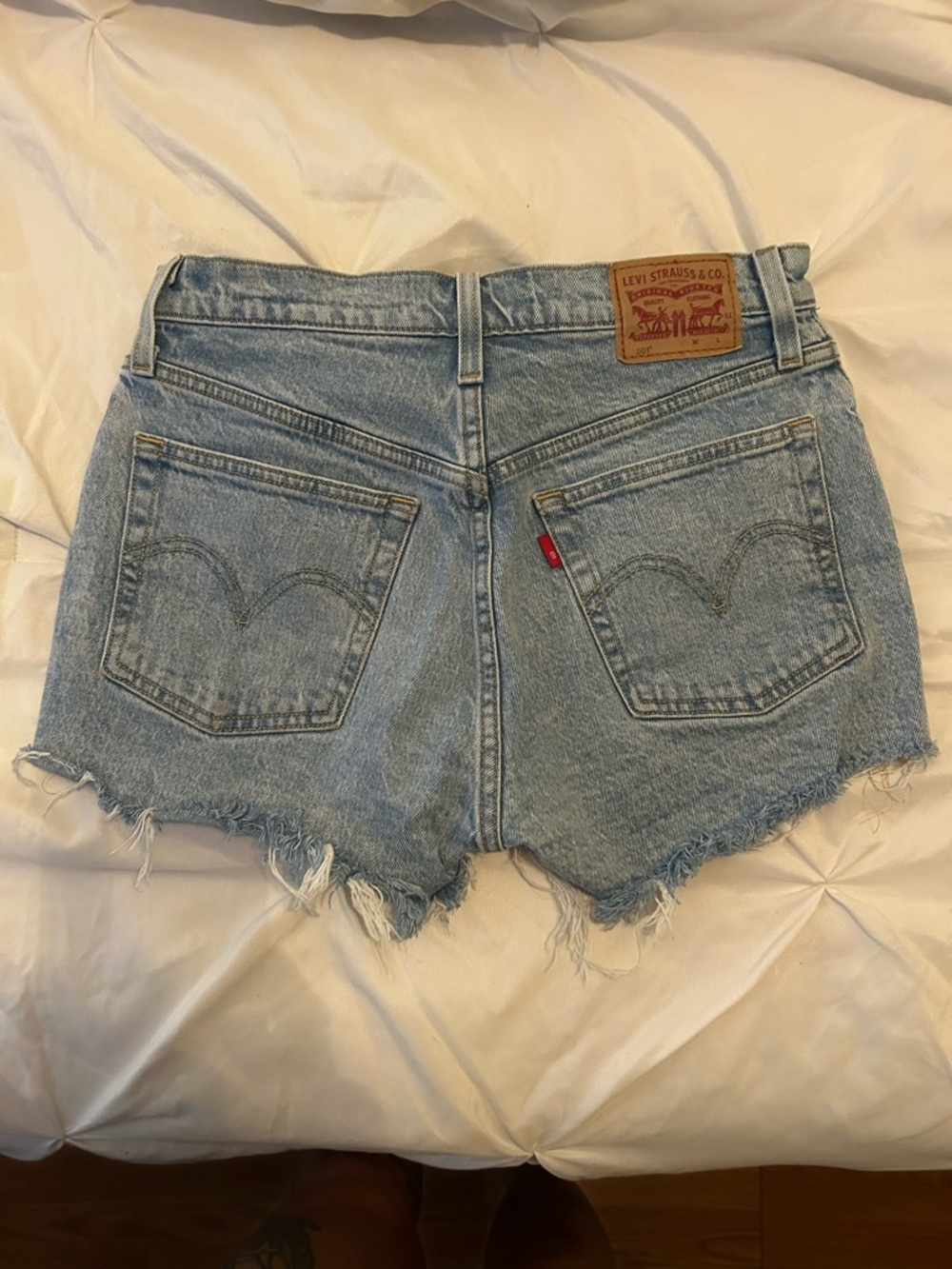Levi's 501 Light Blue Distressed Cutoff Denim Shorts